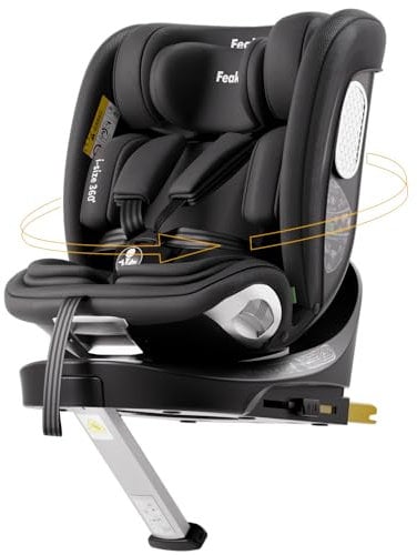 Feakaou 360 Car Seat with ISOFIX - for Newborn to 12 Years Children, i-Size (ECE R129/E4) Rotating Swivel Baby Car Seat,Group 0+1/2/3 (40-150cm),Rear Facing for Longer from Birth to 4 Years.Black.