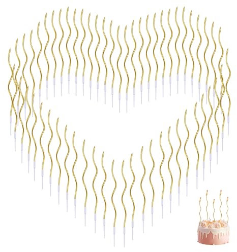 60 Stück Spiral Kuchen Kerzen, Geburtstagskerzen Für Torte, Spiral Metallische Torte Kerzen mit Halterung, Tortenkerzen Geburtstag für Geburtstag, Party, Weihnachten, Feie
