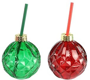 Generisch 2er Set Gläser Weihnachtsgläser rot - grün Trinkgläser Weihnachtskugeln/Motiv: Christbaumkugeln 12 cm mit Schraubdeckel