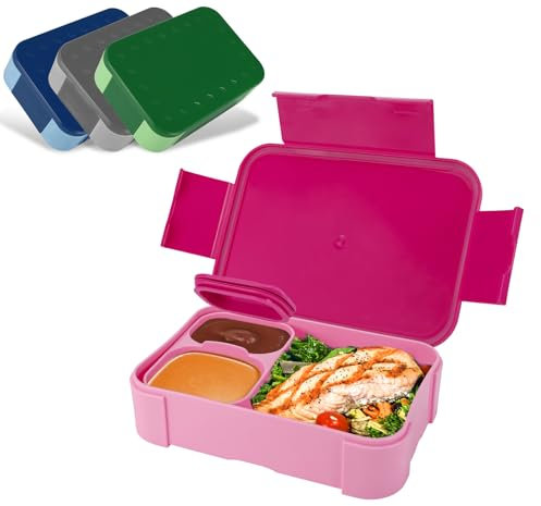 Pavlleen Brotdose Kinder mit Fächern, 900 ml auslaufsichere Lunchbox, Reise-Lunchbox, Jausenbox Brotbox, geeignet für Schule,Picknick, mikrowellen/spülmaschinenfest (rosa)