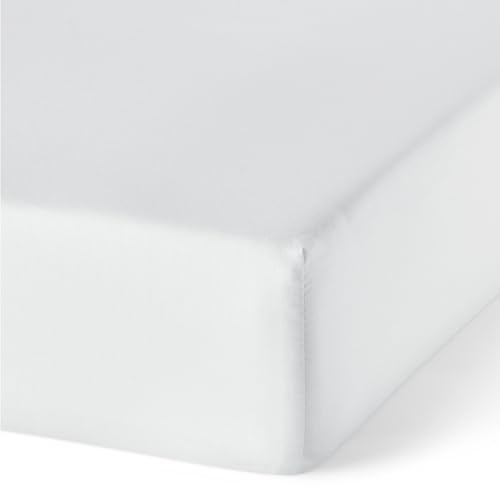 Amazon Basics Spannbettlaken aus 100% Bio Baumwolle, 160 x 200 cm, Weiß