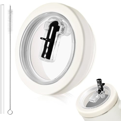 DealKits Deckel für Stanley Cup Ersatzdeckel - Kompatibel Mit Stanley Cup 40oz - mit 1 Trinkhalmen und 1 Strohhalm Bürste - Beige - für Stanley Cup Deckel Auslaufsicher -Zubehör für Stanley Cup