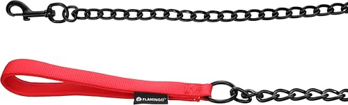 Hundeleine – Kettenleine mit Neopren-Griff – 0.7m x 19mm – Flamingo Trero Rot – Metall & Nylon – Beschläge matt schwarz