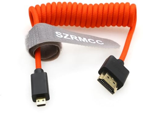 SZRMCC 8K 2.1 Micro HDMI vers HDMI Câble Tressé Spiralé Haute Vitesse pour Go-Pro Hero 3/4 Canon EOS M5 Sony A6000 A7III RX10 Nikon B500 Z6 Raspberry Pi 4 Atomos Ninja 2 Monitor