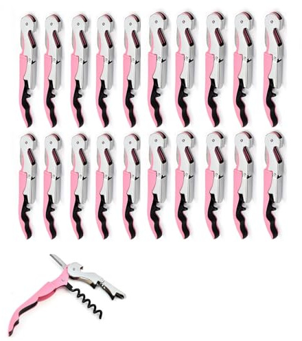 Weinflaschenöffner, Edelstahl Weinschlüssel,Professionelle Kellner Korkenzieher Weinöffner Set für Restaurant Kellner, Sommelier, Barkeeper (20, pink)