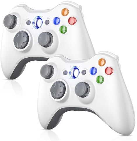 Nonbliep 2 Pack for Xbox 360 Controller, Compatible with Xbox 360 & Slim/PC Windows 10/8/7, with Upgraded Joystick/Dual-Vibration/2.5mm Headphone Jack for Xbox Controller Wireless White