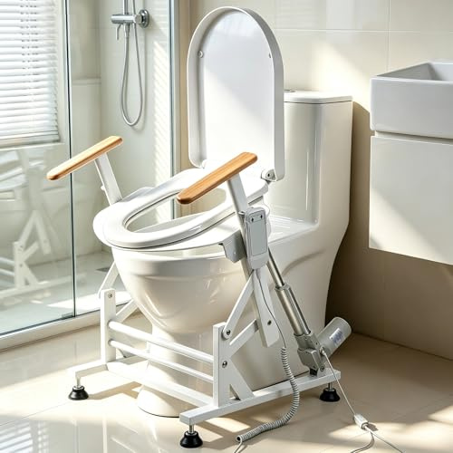 Lift Toilet Seat for Elderly with Wooden Armrests, FSÄ/HSÄ Eligible Electric Sit to Stand Lift for Elderly and Disabled, Toilet Seat Lift Supports Up to 440lbs