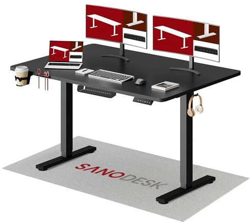 SANODESK Q1 Bureau Assis Debout Électrique 120x60cm, Bureau Réglable en Hauteur Électrique avec 4 Préréglages de Mémoire, Panneau Intelligent avec Crochets, Boîte de Rangement et Porte-gobelet, Noir