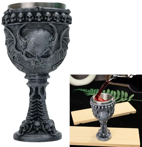 syiyunran 3d Calice Teschio Bicchieri Da Vino - 1 Pezzo, Color Argento, Tazza in Acciaio Inossidabile Teschio, Adatto per Servire Bevande Alcoliche Come Decorazione Tavoli o Vetrine