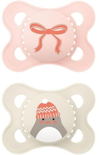 MAM Original Winter Limited Edition Succhietto 2-6 mesi, Set da 2, Rosa | Ciuccio ortodontico, Con porta ciuccio sterilizzatore portatile, Tettarella piatta in Silicone SkinSoft, Delicato sulla pelle