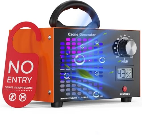 Ozone Generator - 160000 mg/h Ozone Machine for Large Spaces up to 500㎡, Air Purifier with Temperature & Humidity Display, 120-Min Timer, Eliminate Odours in Cars, Homes, Hotels, Kitchens & Pet Areas