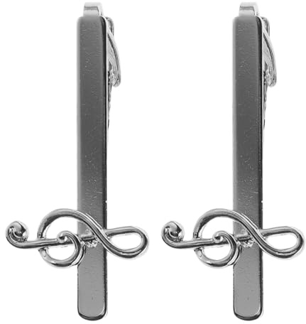 OATIPHO Lot de 2 Pinces à Cravate Classiques en Métal Massif Motif Note de Musique Accessoires Élégants pour Hommes Barres de Cravate Décoratives pour Chemises Professionnelles et