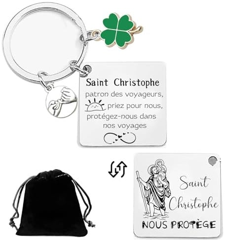 Cadeau Saint Christophe Porte-clés Saint Christophe, Plaque Saint Christophe, Saint patron des conducteurs et des voyageurs - pendentif de protection pour automobilistes et motocyclistes