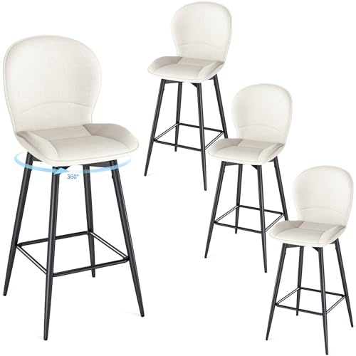 LEWE Barhocker 4er Set, 360° drehbare Barstuhl 75cm, Stofflehne, Mokka