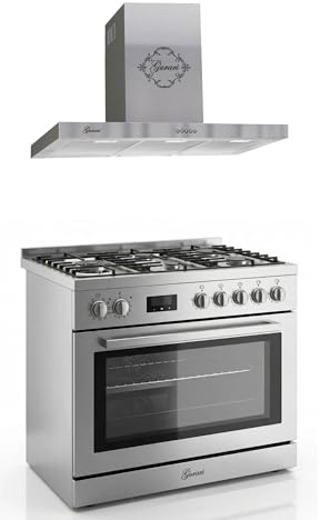 Gurari GCH E 818 X Edelstahl Gas Elektro Standherd 90 cm 126 L Erdgas Fl.Gas 4 Kw WOK,Selbstreinigung + Dunstabzugshaube GCH 461 IS 9, 1000m³/h