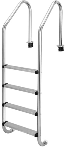 Edelstahl Poolleiter mit 4 Stufen, 50x59x180 cm, rutschfeste Schwimmbadleiter mit Doppelhandlauf, Einbauleiter für oberirdische Pools, Sicherheitsleiter bis 175 kg