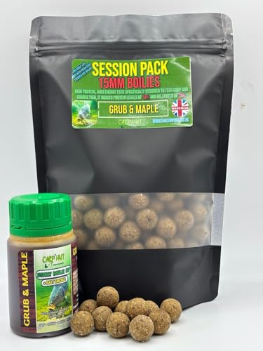 Carp Hut Tiger Nut & Vanilla 15mm Steamed Boilies Session Pack with Sticky Boilie Dip Hook Bait Booster