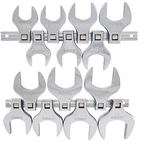 Sunex Tools 9721A 1/2-Inch Drive Jumbo SAE Crowfoot Wrench Set, 1-1/16-Inch - 1-3/8-Inch, Fully Polished, 14-Piece (Includes Storage Rail)