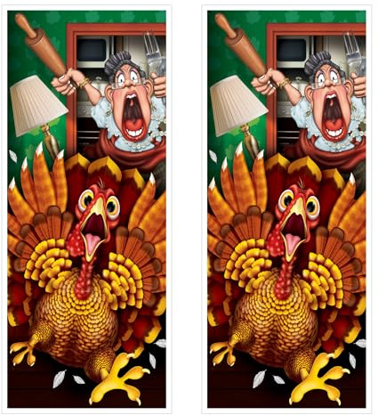 Beistle 90511 2 Piece Wild Turkey Happy Thanksgiving Door Covers Indoor/Outdoor Hanging Holiday Harvest Decor for Fall Parties, Plastic, Multicolored
