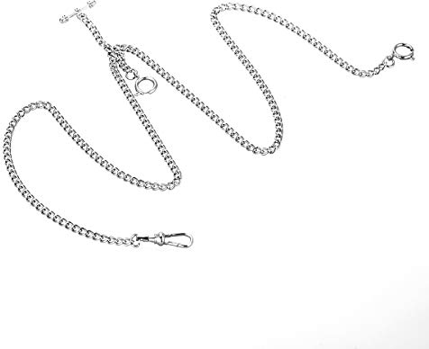 ManChDa Einzigartig Silber Doppelt Albert T-Bar Taschenuhr Kette 16 Zoll mit 3 Haken für Männer Frauen Taschenuhren
