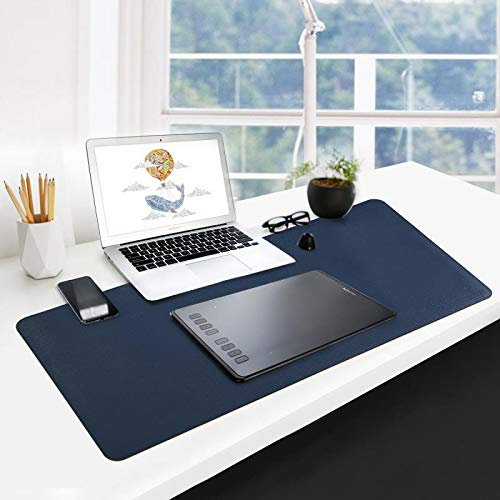 GUBEE PU-Leder Multifunktionsbüro-Schreibtischunterlage Mauspad,Wasserdichte rutschfeste Anti-Schmutz-Mausunterlage für Büro und Zuhause, Reisen-Size 800x400x2mm (Dunkelblau+Gelb)