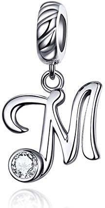 LaMenars Damen Charm-Anhänger Alphabet Buchstabe 925 Sterling Silber passend für, Chamilia und europäische Charm-Armbänder & Halsketten (Buchstabe M)