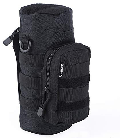 Molle Water Bottle Holder, Tactical Water Bottle Pouches for Backpack with D-Ring Hook (Black)