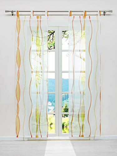 ESLIR Schiebegardinen Set 2er Flächenvorhänge Gardinen mit Schlaufen Schiebevorhang Transparent Vorhang mit Wellen Druck Voile Orange BxH 57x245cm 2 Stück