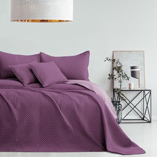 AmeliaHome Tagesdecke violett Flieder 260x280 Bettüberwürf zweiseitig Ultrasonic Steppung Polyester Softa