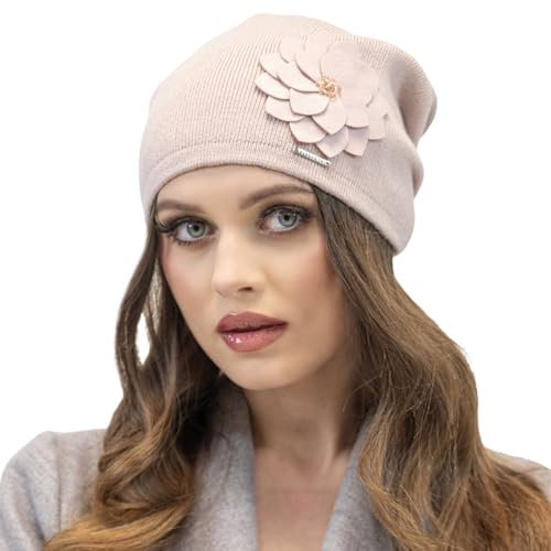 VIVISENCE Bonnet Femme Coupe Classique Chaud Et Confortable en Laine 7010, Rose Poudré,Taille Unique