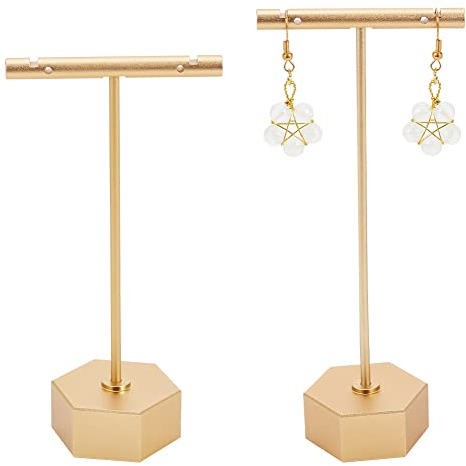 FINGERINSPIRE Espositore per orecchino con Barra a T 2 Pezzi Supporto per orecchino in Lega di Alluminio Dorato Supporto per Torre di Gioielli per Vendita al Dettaglio, Spettacolo