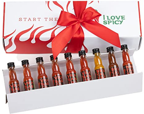Start the Fire Caja Regalo – 9 x 20 ml Salsas Picantes Fermentadas – De Suave a Extremo – Set de Cata de Chile – Artesanales – Sin Aditivos