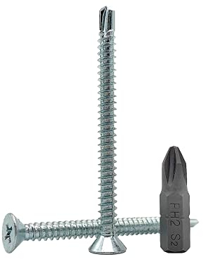 Confezione da 100 viti DIN 7504 P in acciaio zincato da 4,8 x 60 mm, viti autoperforanti per lamiera, (PH) a testa svasata Phillips, autofilettante (100, 4,8 x 60 mm)