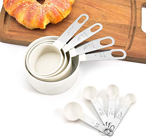 RoserRose Cucchiai Dosatori, Cucchiaio Misuratore, 8 Misurini e Cucchiai per Cucinare, Set di 4 Misurini di Tazze e 4 Misurini Cucchiai Cup per Cucina Cottura per Misurare Utensile da Cucina (Bianca)