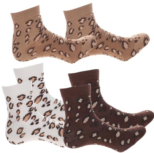 Amosfun 3 Pairs Autumn Winter Warm Stockings Leopard Centre Tube Socks Thick Socks for Girls Women braun, Khaki, Beige, 1 Pair Each Party Decoration