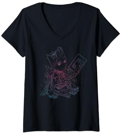 Marvel Guardians Vol. 2 Groot Tape Gradient T-Shirt mit V-Ausschnitt