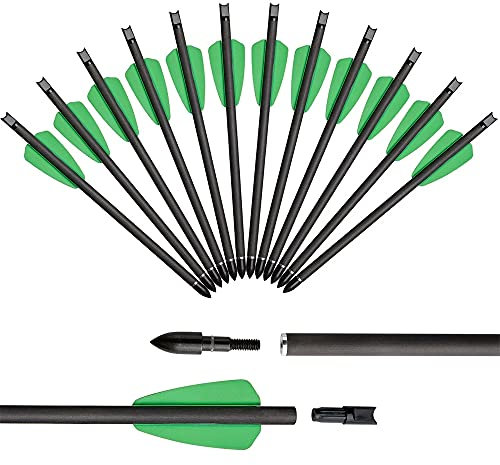 PMSM 12Stück Bogenschießen Armbrustbolzen 7,5 Zoll 15 Zoll Carbon Armbrustpfeile Jagdpfeile mit befiederten 2 Vanes und 100 Grain Pfeilspitzen für Armbrust Jagd Schießen Zielübungen (15 Zoll grün)