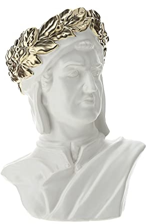 Hervit Decorazione statuina Testa Dante Alighieri Porcellana Bianca e Oro h 35cm