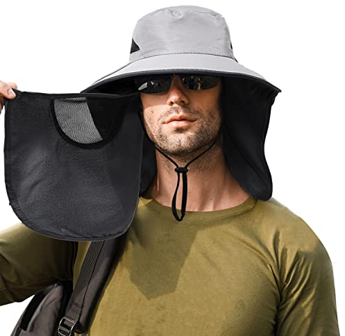 TAGVO Sonnenhut Herren mit Nackenschutz UPF50+ UV-Schutz Atmungsaktive Anglerhut mit Breiter Krempe Faltbar Schnell Trocknende Fischerhut Safari Buschhüte Wanderhut Gartenhut for Wandern Camping