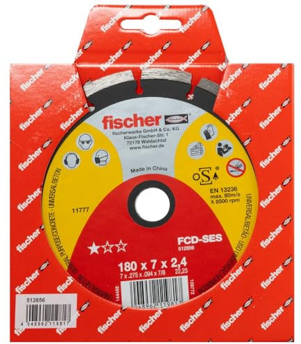Fischer FCD-SES 180x2,4 DIA Disco da Taglio Diamantato Corona Segmentata per Taglio Veloce Cemento Armato, per Smerigliatrice Angolare, 1 pz