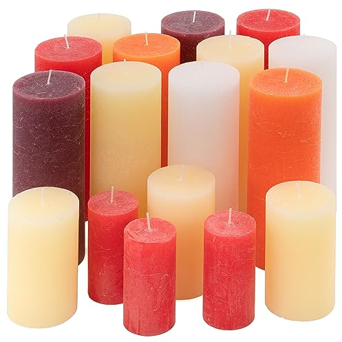 9 kg Set Paket Rustic Stumpenkerzen 17 Stück durchgefärbt Farbmix gemischt mehrfarbig verschiedene Größen Stumpen Kerzen duftfrei