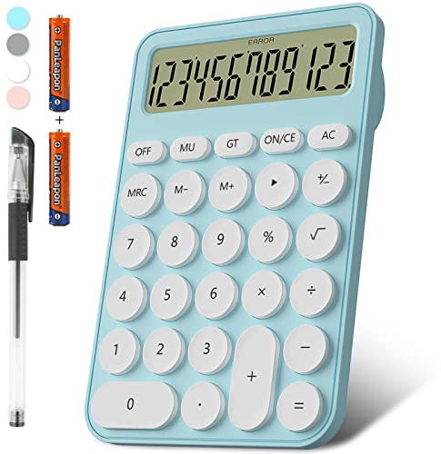 Taschenrechner Schule, Tischgröße 16 x 11 cm, DECKLIT 12-stelliger Batterie Tischrechner Groß Tasten Leicht zu Drücken LCD-Display, 15° Neigbarer Bildschirm für Taschenrechner Kinder (Blau)