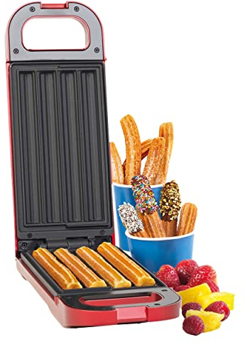 American Originals EK4502AOAR, Make 4, Non-Stick Dessert Maker Machine, Healthier Churros Without Oil, Cool-Touch Handles, Safety Lock, Indicator Lights, with Recipe, 750 W, Red, Aluminium Plates