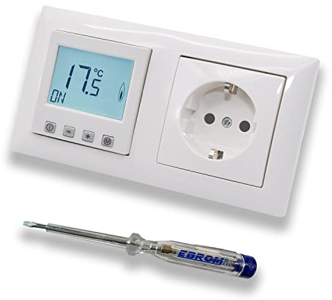 Halmburger ERD-55rg - Termostato digital en Busch Jäger Balance SI 2f marco + enchufe con protección táctil 20 EUCKS-914 + medidor de fase EBROM para montaje de los dispositivos