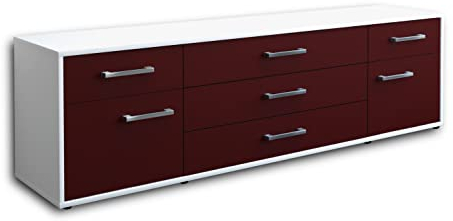 Lqliving TV-Board Lowboard Benita, Korpus in Weiss matt, Front im trendigem Rot, Bordeaux (180x49x35cm), mit Metall Griffen, Made in Germany