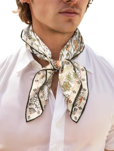 Prettystern Unisex handrolliertes SeidenHalstuch Seide Nickituch Bandana kleines Seidentuch für Damen Herren 04B Golden Weiß