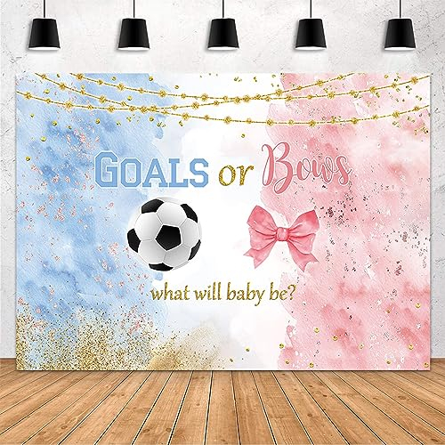 MEHOFOND 2,1 x 1,5 m Fußball Geschlecht enthüllt Hintergrund Tore oder Schleifen Fußball Babyparty Party Dekorationen Banner Junge oder Mädchen Rosa oder Blau Aquarell Geschlecht Enthüllung Fotografie