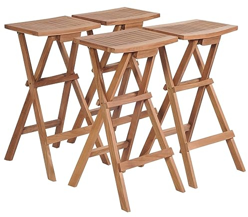 BaraSh Klappbare Barhocker 4 STK. Massivholz Teak Klappbar Barhocker Outdoor Wetterfest