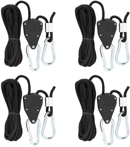4 Stück Verstellbarer Seil Ratsche,1/8 Zoll Einstellbare Seilratsche mit Haken Seilaufhänger Seilzugratsche Ratchet Hanger für Pflanzenventilator Licht Zimmerpflanzen