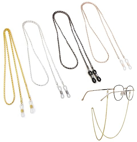 JSUOEO 5 Stück Brillenkette Damen, Kette Sonnenbrillen Maskenkette Metall Brillenband Elegante Brillen Halter Brillenschnur (5 Farbe)
